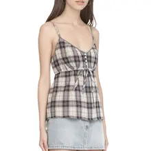 チェック柄キャミソール【UVカット・ボタン付き・デザイン性抜群・ノースリーブ】