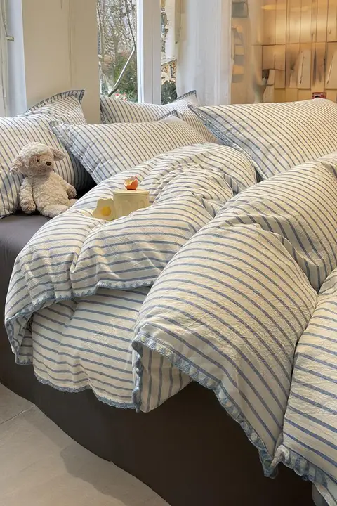 コットン布団カバー  ストライプデザイン【シンプル・洗える・150x200cm・単品・夏用】