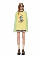 カラーブロックデザインの長袖Tシャツ【ゆったりシルエット・通勤用・ラウンドネック】（セットアップ対応）