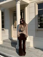 レトロデザインのストレートフレアパンツ【春夏・カジュアル・細見え効果】（セットアップ対応）