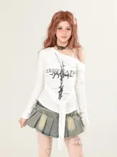 春季用 斜め肩デザイン 長袖Tシャツ【極上の柔らかさ・グラフィティ風・フィット感抜群】