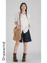 drawwind 無地 コットンシャツ レディース【夏用・ラウンドネック・レース装飾】