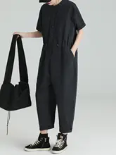 デザイン性のある女性用ショートスリーブオーバーオール【夏用・・ブラック・ワイドレッグ】