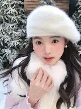 ファーベレー帽【白色・ウサギ毛・秋冬用・おしゃれ】