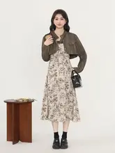 秋のコーディネートに最適！コーヒーカラーの外套と花柄キャミソールワンピース【（セットアップ対応）】