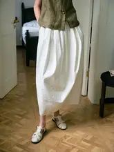 白色花苞スカート【ロング・リネンコットン・北欧風・ドレープ感】