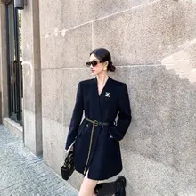 深い色合いの金属チェーン付きダブルフェイス羊毛コート【女性用・冬用・高級感】