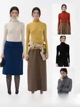 洗濯可能な抗起毛の高リブニットトップス【ウール】