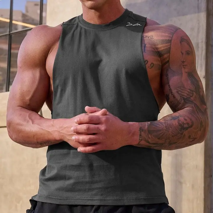 フィットネス用 男性用ノースリーブTシャツ【アメリカンスタイル・ゆったり・通気性】