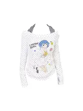 波点柄アニメプリント長袖Tシャツ【オフショルダー・スリムフィット・大人可愛いデザイン】