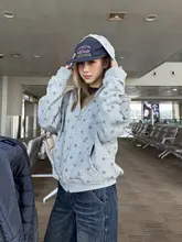 星柄プリントのフリースフード付きパーカー【アメリカンデザイン・男女兼用・ショートタイプ】