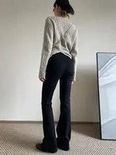 高腰デニムフレアパンツ【四方向ストレッチ・色あせない・秋冬用】