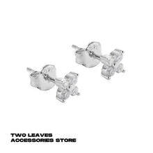 TWO LEAVES S925 シルバー 四葉のクローバー クリスタルピアス【ユニセックス・ストリートスタイル】