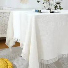 フレンチスタイルのラウンドテーブルクロス【極上の柔らかさ・フリンジデザイン・ホワイト】