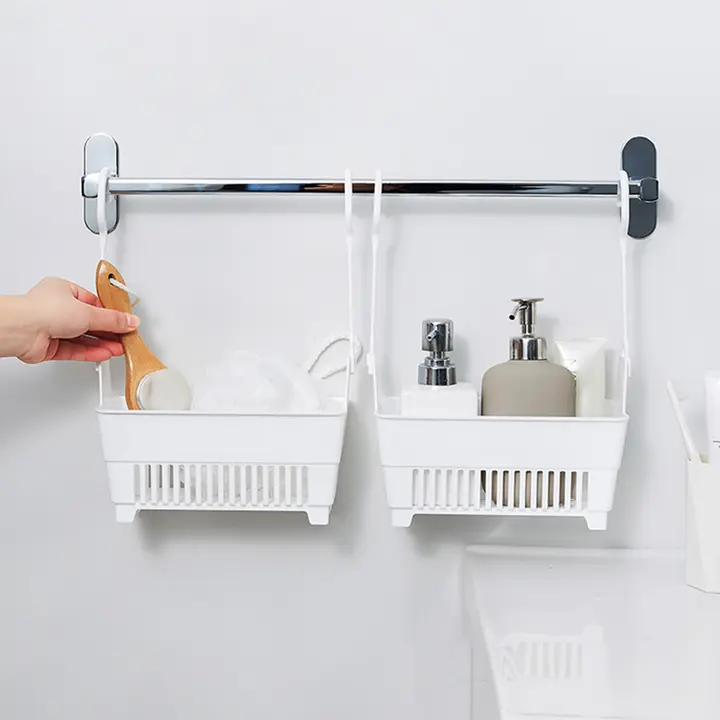 浴室用吊り下げ水切りバスケット【多層・穴あけ不要・プラスチック製・収納バスケット】