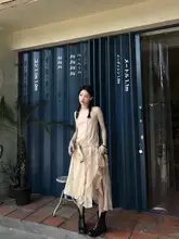 不規則なフリル付きキャミソールドレス【ビーチ・リゾート・長丈】