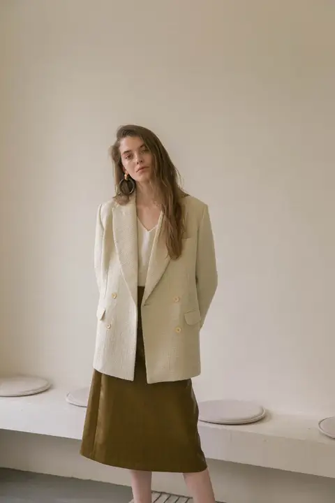 dailyart レディース ヴィンテージ風 ショルダーパッド付き ルーズフィット 体型カバー ジャケット