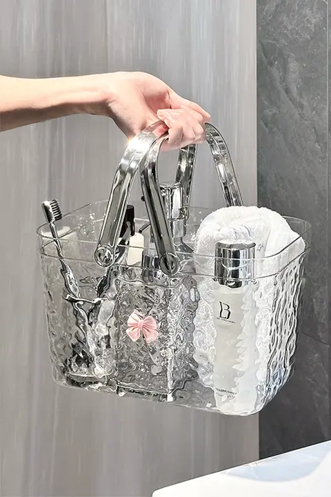 持ち手付きバスケット【浴室用・水切り機能付き・洗面用具収納】