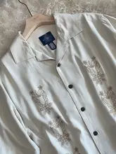 夏用シルクシャツ【短袖・刺繍デザイン・大きいサイズ・ゆったりスタイル】