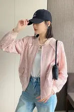 トレンド感満載のレース編みデザインのボンバージャケット【春用・ゆったり短丈】