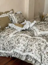 ヴィンテージ風全棉ダブルガーゼ寝具セット【しわ加工・花柄・  ベッドカバー・シーツ・カバー付き】（セットアップ対応）