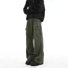 アメリカンビンテージスタイルの多ポケットカーゴパンツ【秋冬用・ゆったりストレート・ウォッシュ加工】（セットアップ対応）