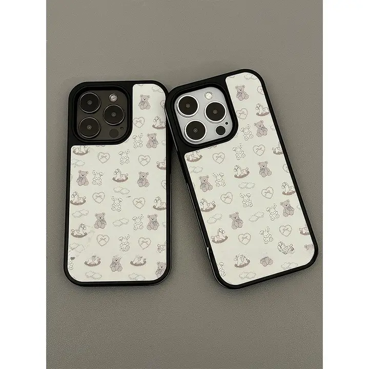 かわいいクマデザインのアクリル製スマートフォンケース【ブラックエッジ・iPhone用・防摔対応】