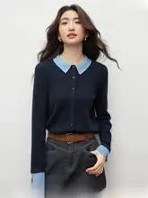 カラーブロックデザインのカーディガン【ダブルカラー・女性用・秋用】