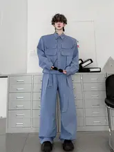 秋用 メンズ多ポケット機能ジャケット【皺加工・ワイドレッグパンツ・セットアップ対応】