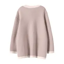 優雅なバイカラーのニットワンピースとカーディガン【重厚な羊毛・二点セットアップ対応】
