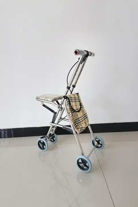 折りたたみ式4輪老年用買い物カート【座れる・便利な手押し車・ショッピング用】