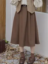 優雅なデザインの百褶スカート【秋冬用・高腰・Aライン・カフェオレカラー】