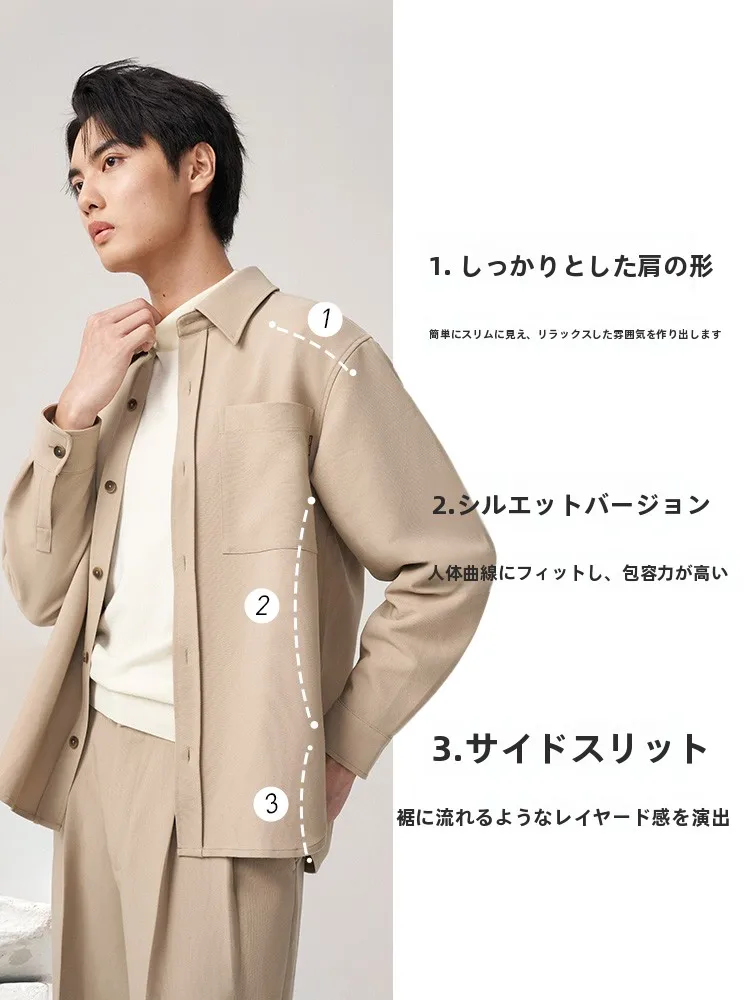 簡単お手入れ！男性用カフェオレ色のスクエアカラージャケット：春から秋まで使えるカジュアルスタイルの選択肢
