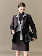 高級シルクウールスーツセット【レディース・ジャケット・スカート・ストレートデザイン】