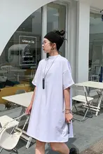 コットン製 ハイネック ゆったり大きめ ロング丈 膝下Tシャツ【レディース・短袖・夏用・フレキシブルコーディネート】