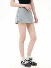 グレーAラインハイウエストスカートパンツ【夏用・女性・ショート丈・タイトスタイル】（セットアップ対応）