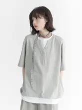 万有引力博物館風 二重構造デザインの半袖Tシャツ【ゆったりサイズ・綿素材・夏用】（セットアップ対応）