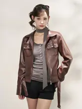 PUレザーアウター【秋冬用・防風・厚手・ジッパーカラー・長袖・甘辛ミックス】