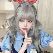 AG 人工ウィッグ 大波浪ロリータ風ロングヘア【シルバーグレー・フルカバー・かわいい前髪】