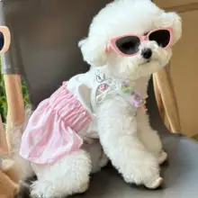 ペット サロペット ワンピース 猫 犬 使用シーン 綿 ピンクストライプ 可愛いスタイル