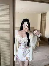 夏用セクシーキャミソールドレスとゆったり長袖ニットカーディガン（セットアップ対応）