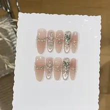 美しいピンクのミルクティーカラーのネイル【手作り・長持ち・ダイヤモンド付き】