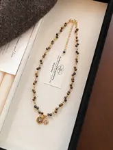 ネックレス レディース タイガーアイ ビーズ 八芒星 ディスク 上品 ロング