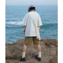 カジュアルなカキ色ハーフパンツ【ユニセックス・シンプル・レトロスタイル】（セットアップ対応）