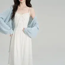 キャミソールワンピース レディース ホワイト フレンチスタイル フェミニン ウエストマーク 清楚 エアリー 夏