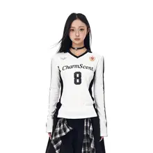 ユニフォーム風Tシャツ レディース 長袖 Vネック カラーブロック レタープリント スリム 着痩せ アメカジ ヴィンテージ おしゃれ 「BLACKLISTS」