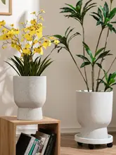 北欧風 マグネシウム泥製 高脚鉢 大型観葉植物用花器【シンプルデザイン・コンクリート製】