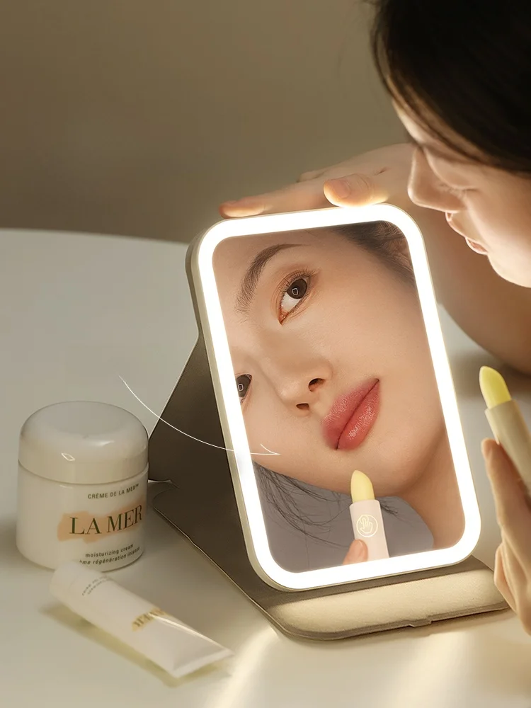 折りたたみ式LED化粧鏡：持ち運び可能で明るさ補正が可能な学生用スタンドミラー