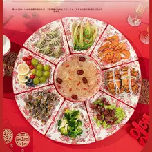 お祝い用陶製プレートセット【赤色・円形・家庭用・年越し料理に最適】（セットアップ対応）