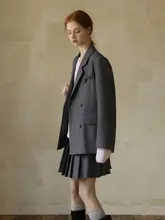 通勤用 蝶グレーのワイドフィットスーツジャケット【春用・ミディスカート付き・女性用】（セットアップ対応）